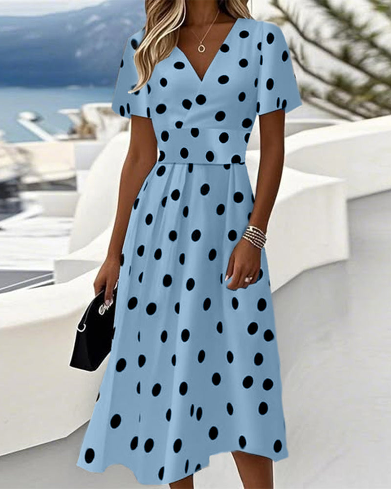 V-Neck and Polka Dots Dress