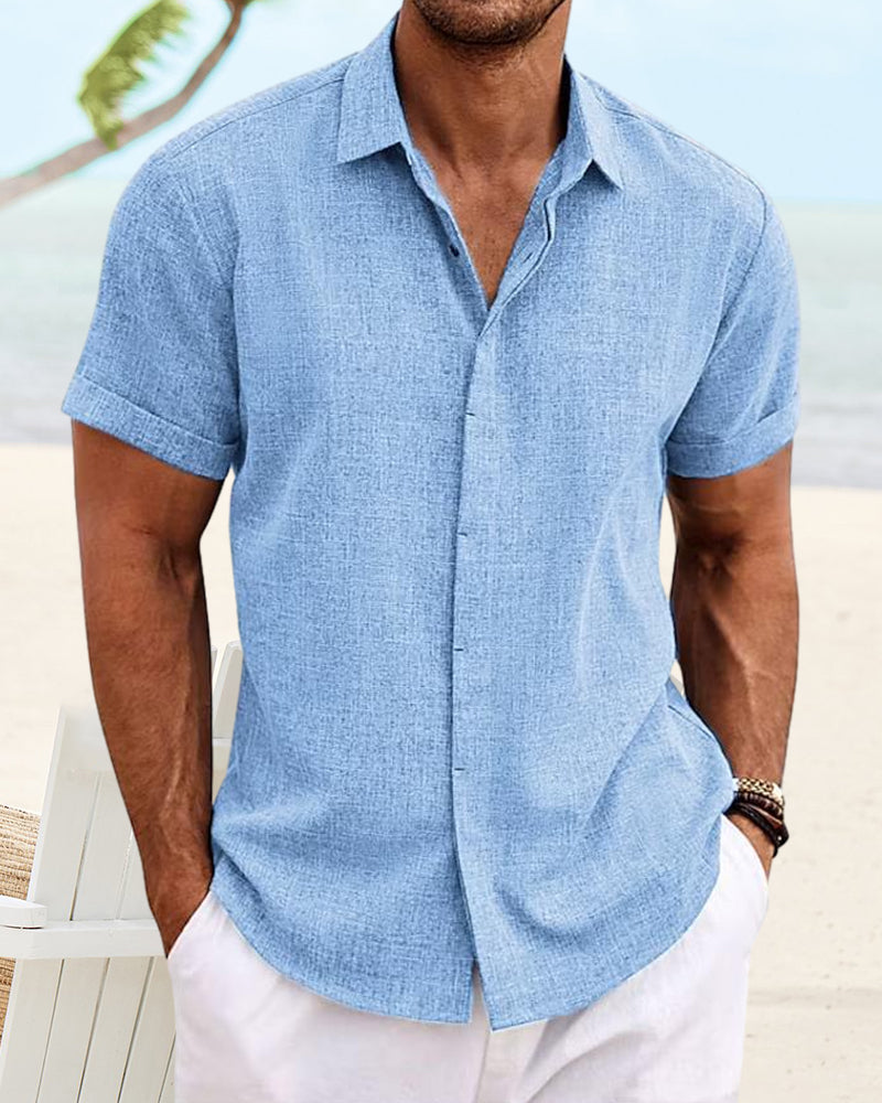 Men's solid color casual short sleeve shirt
