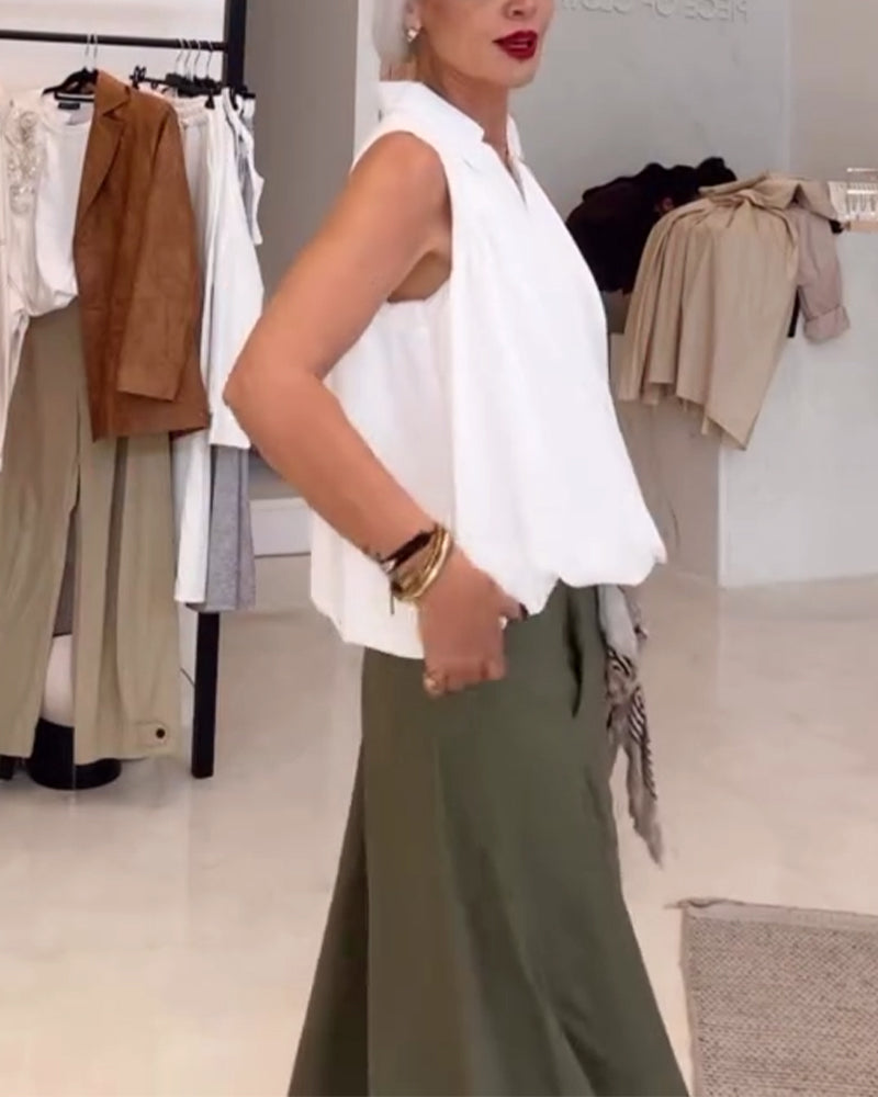 Sleeveless Lapel Loose Blouse