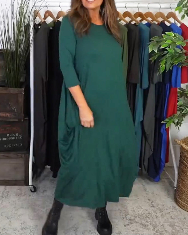 Simple solid color casual dress