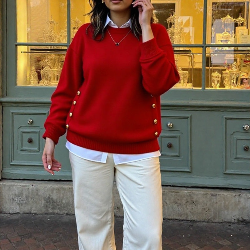 Metal Buckle Design Stylish Pullover