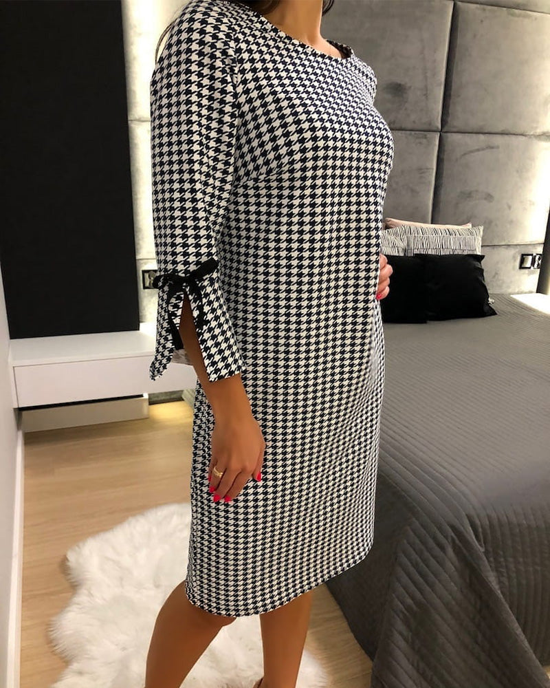 Houndstooth Long-Sleeved Fashion Dress