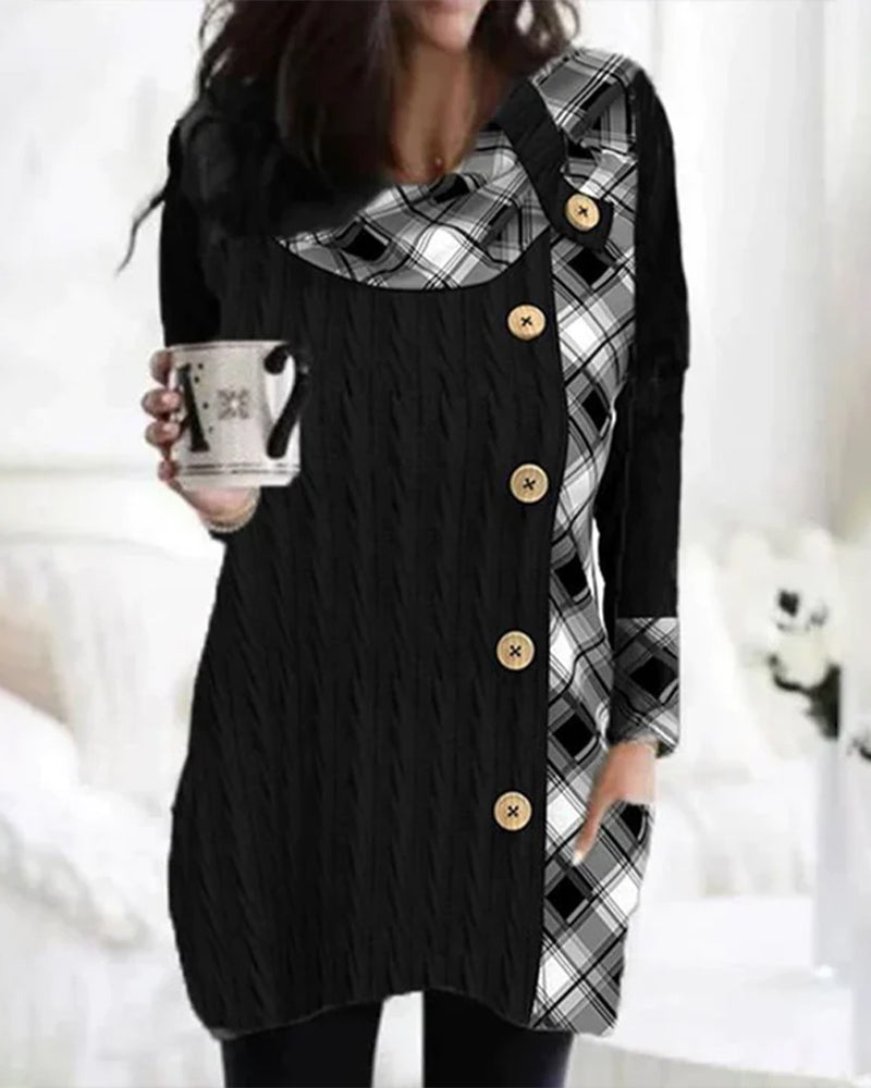 Patchwork plaid button dress