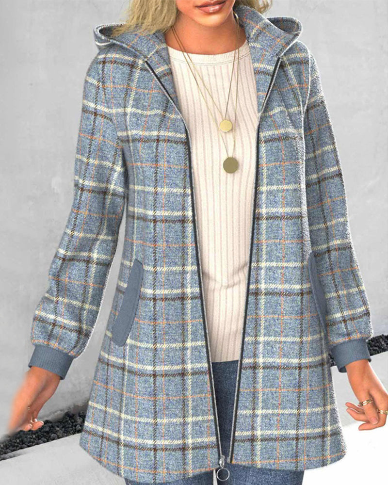 Plaid hooded coat