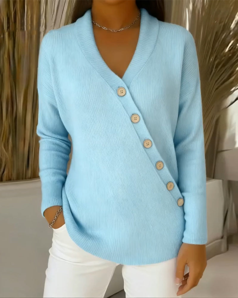 V-neck button-down sweater