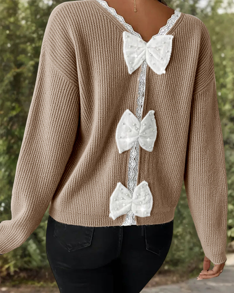 Long-Sleeved Back Bow Pullover