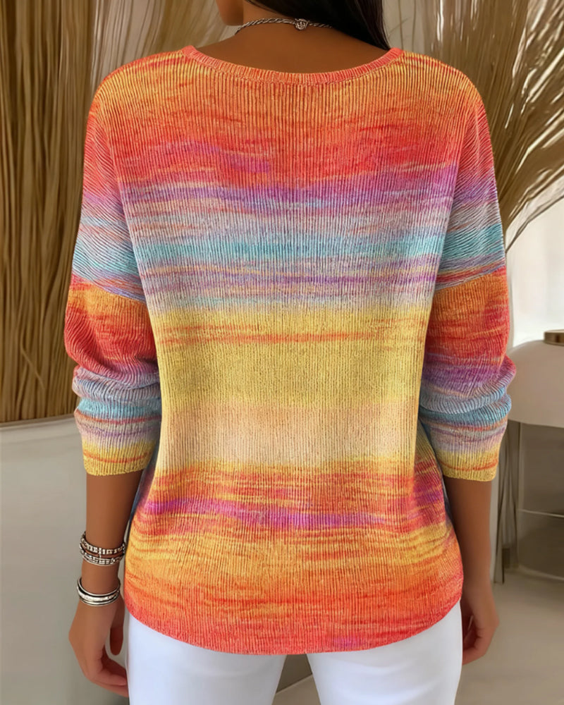 V-Neck Rainbow Stripe Jumper