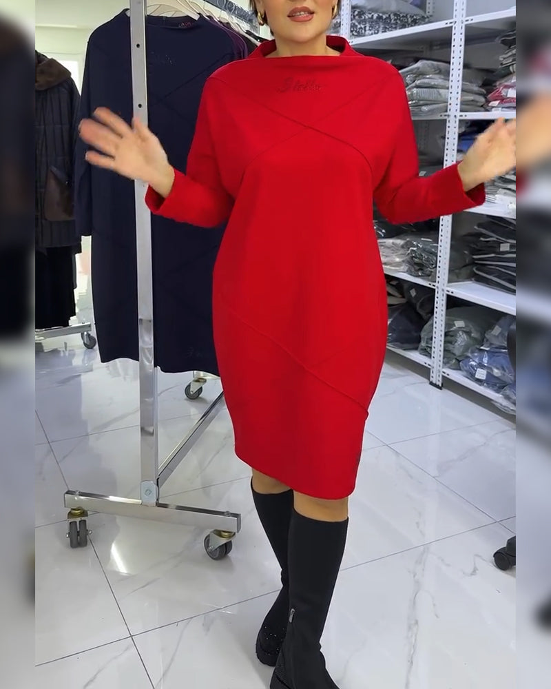 Fashionable Half-High Collar Dress