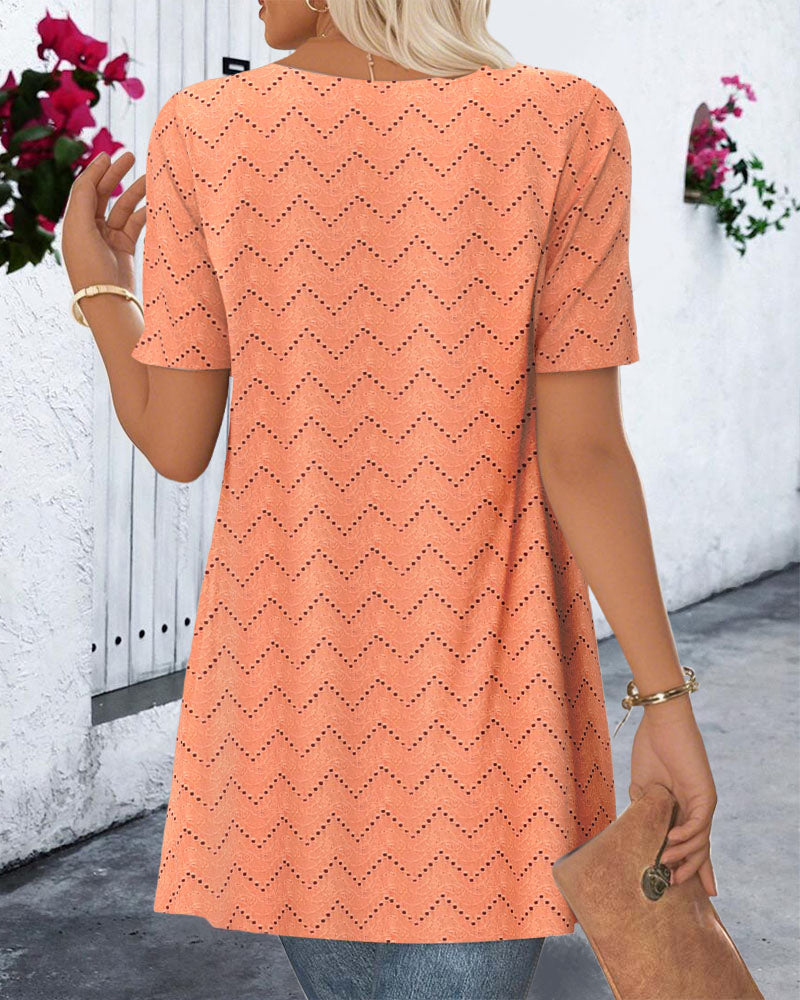 Fake Two-Piece Hollow Print Blouse