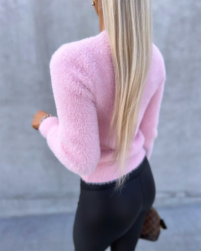 Solid color plush Pullovers