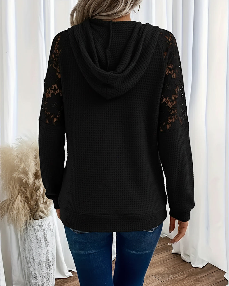V-Neck Long-Sleeved Lace Casual Hoodie