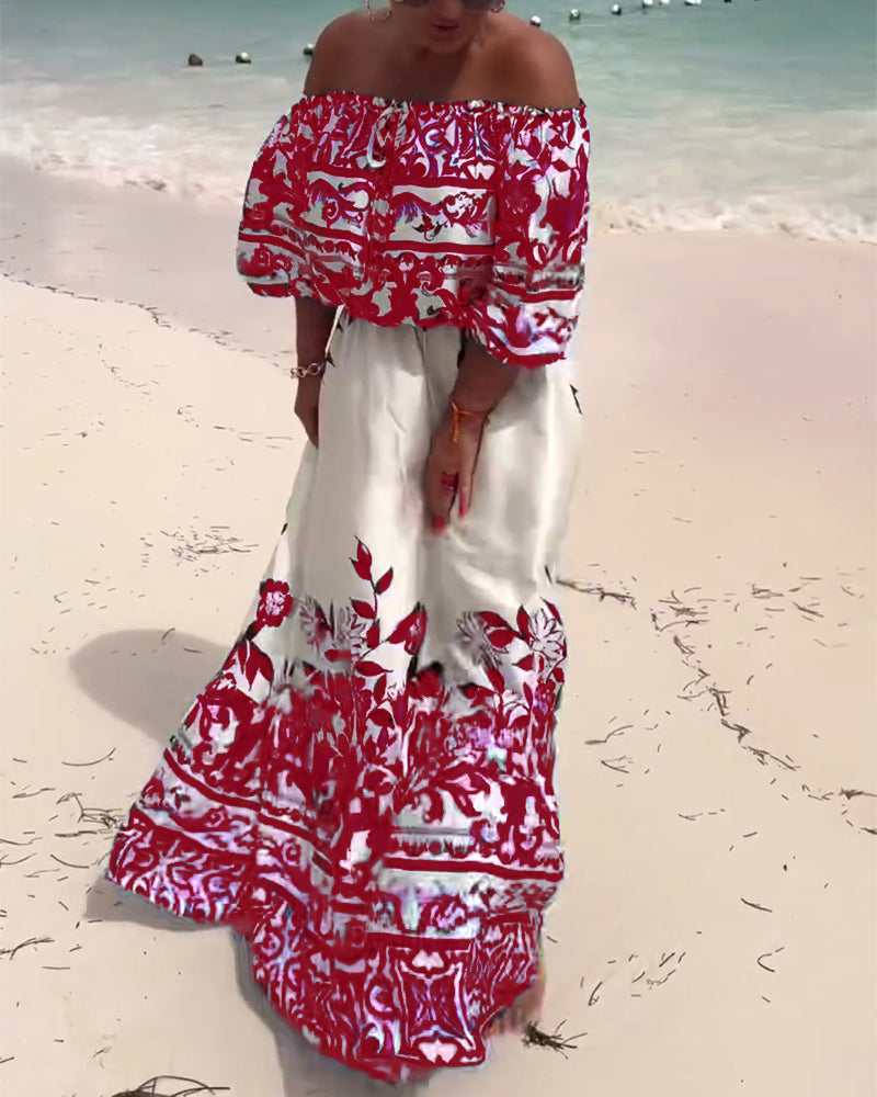 Off-Shoulder Printed Resort Dress