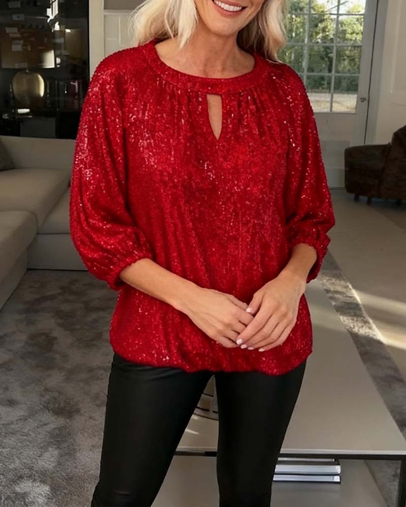 Sequined Loose Three-Quarter Sleeve Blouse