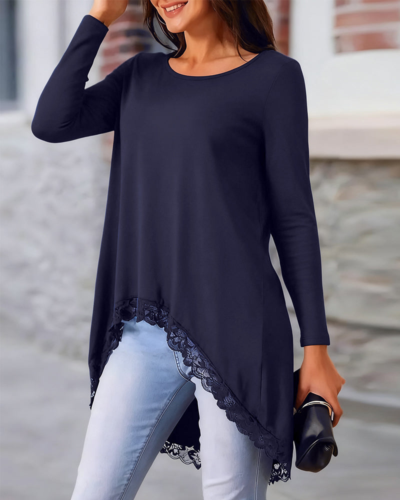 Irregular Long-Sleeved Mesh Patchwork Top