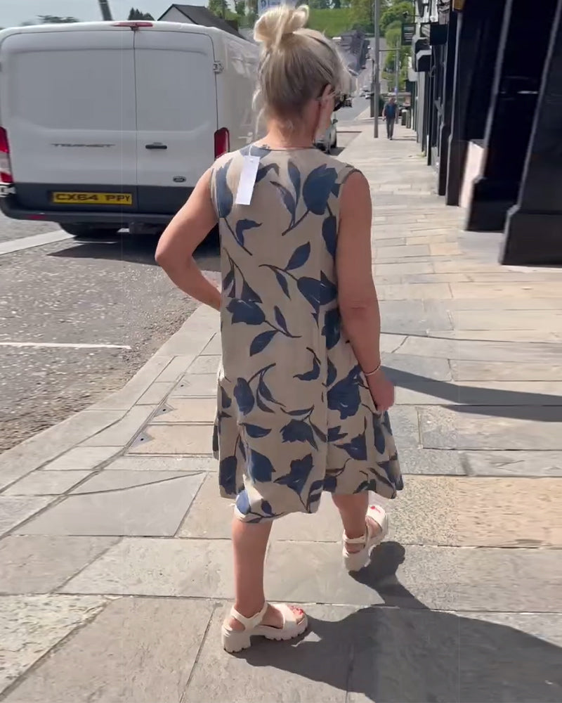 V-Neck Sleeveless Printed Dress