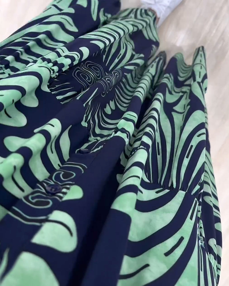 Stand collar long sleeve patchwork printed long dress