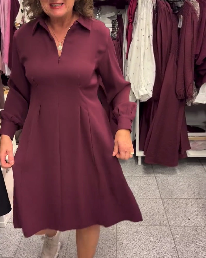 Half-Zip Lapel Swing Dress