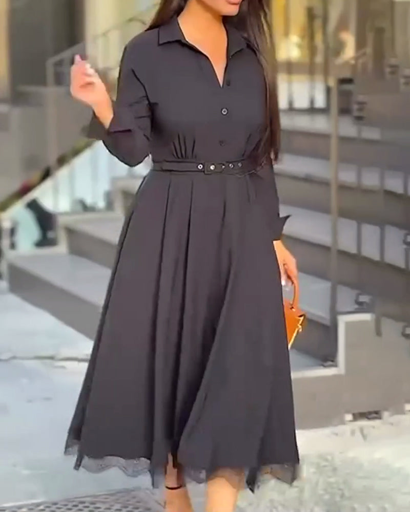 Fashionable Lapel Waisted Shirt Dress