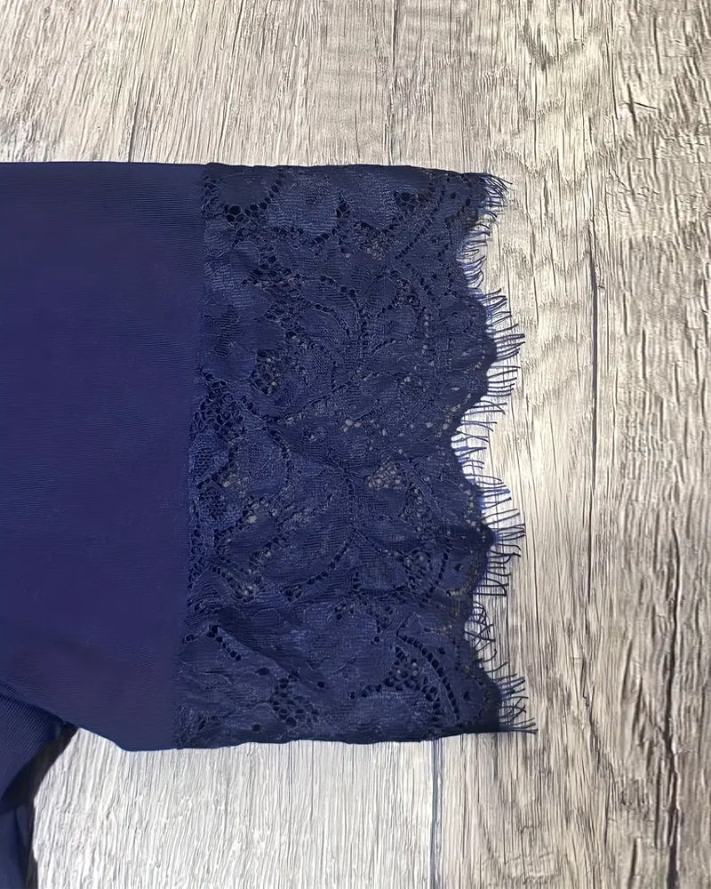 V-Neck Lace Slim Short-Sleeved Blouse