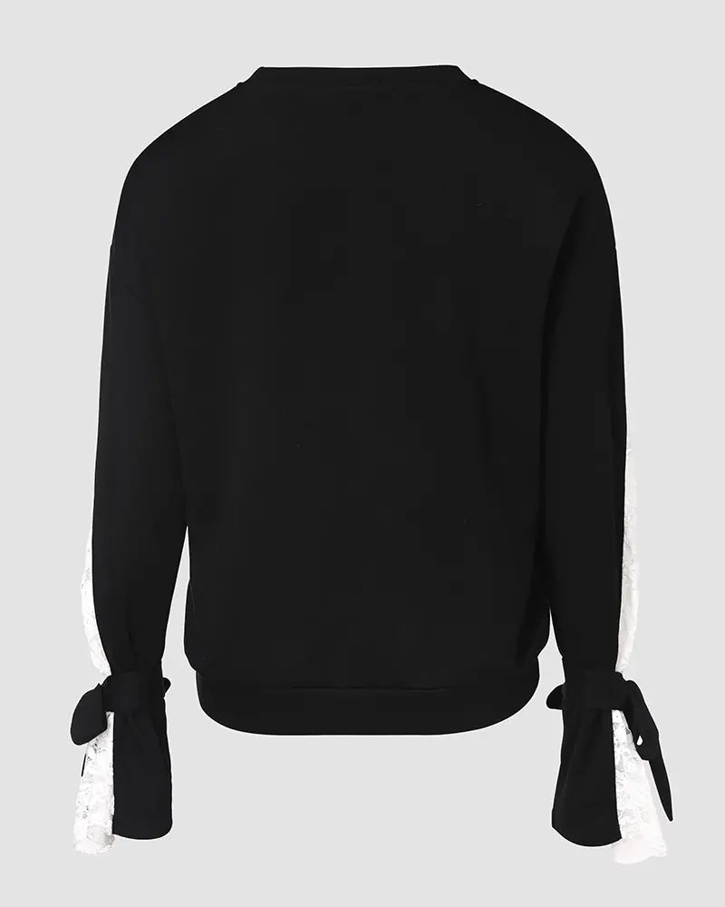 Elegant Ruffled Lace Patchwork Hoodie