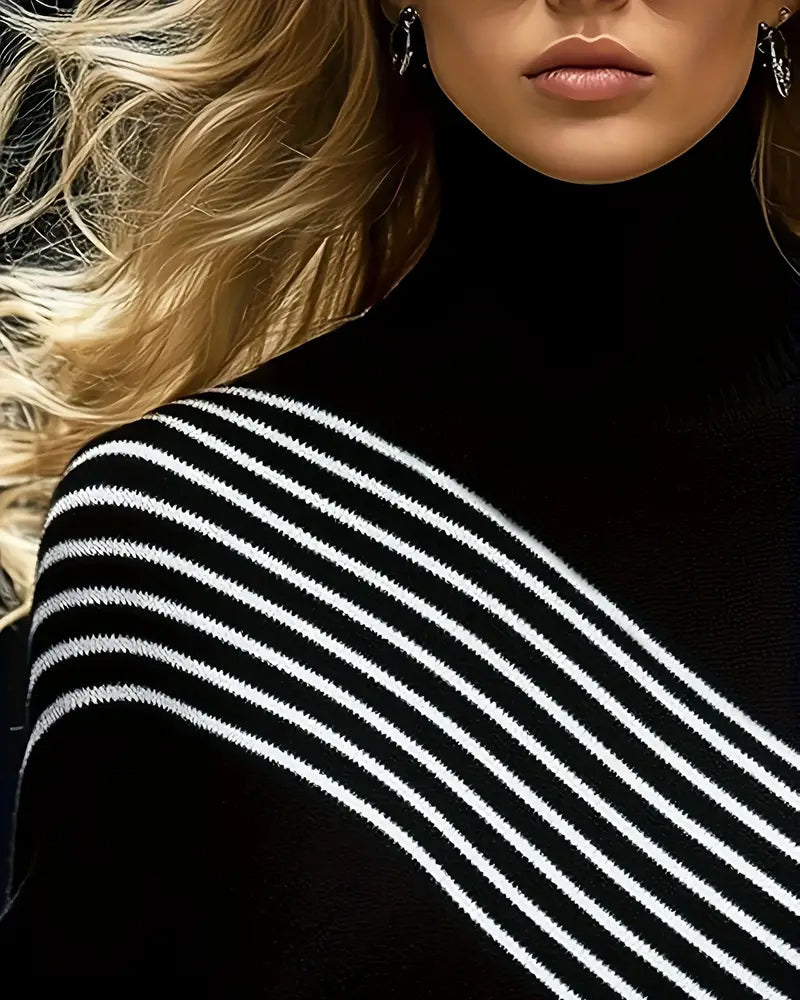 Turtleneck Striped Drop Shoulder Jumper