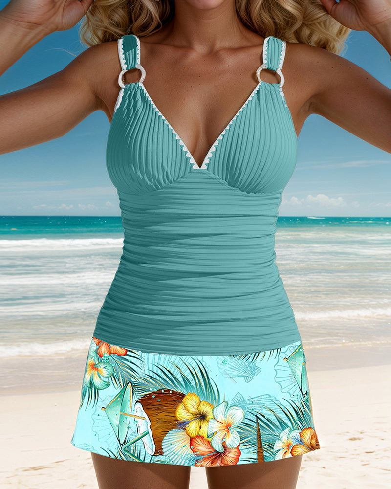 Striped Vest Skirt Swimsuit