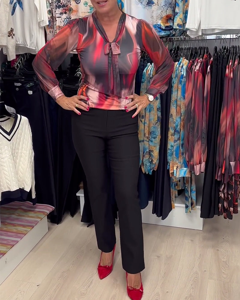 Elegant Long-Sleeved Printed Blouse
