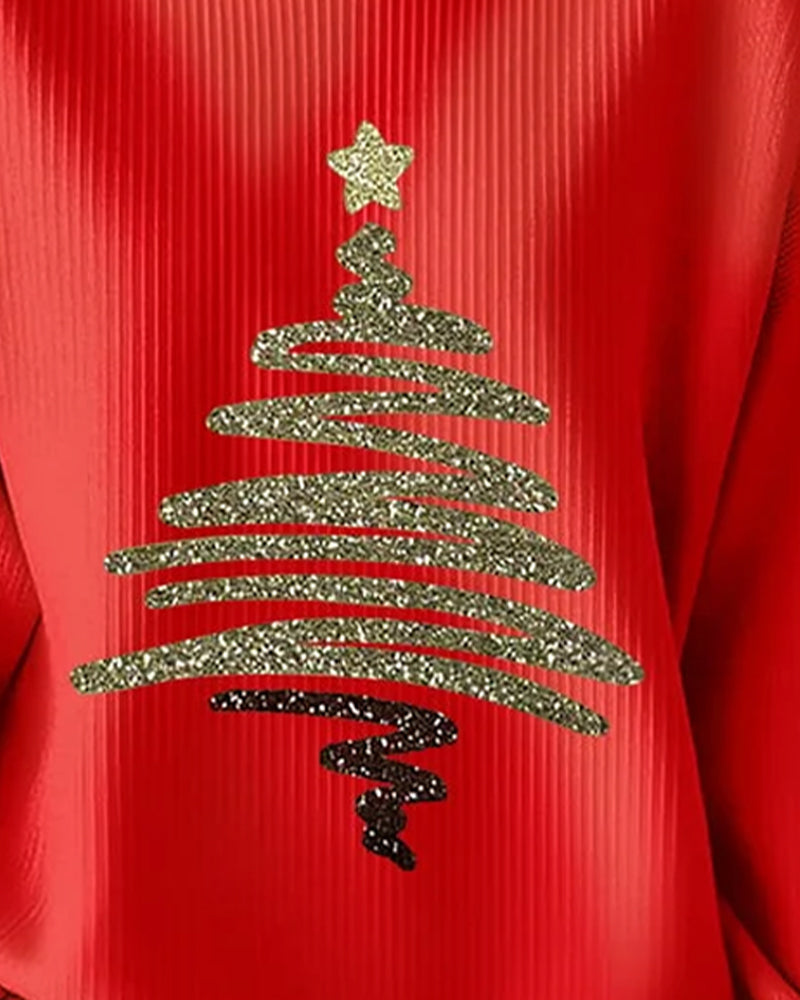 Loose Pitted Christmas Print Sweatshirt