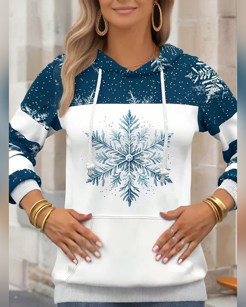 Casual Snowflake Print Hoodie
