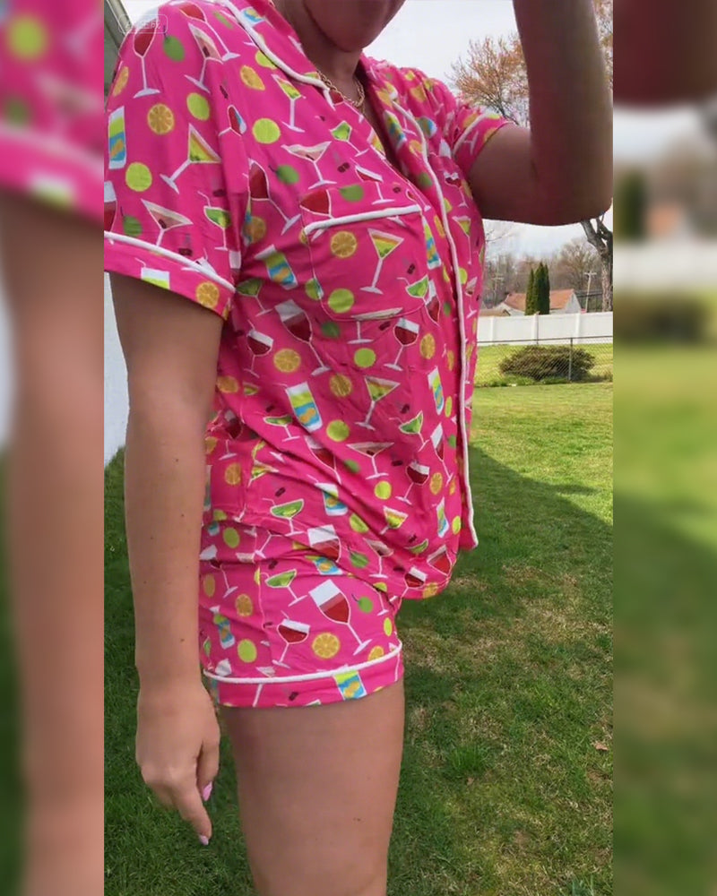 Wine Bottle Print Casual Two-Piece Sets