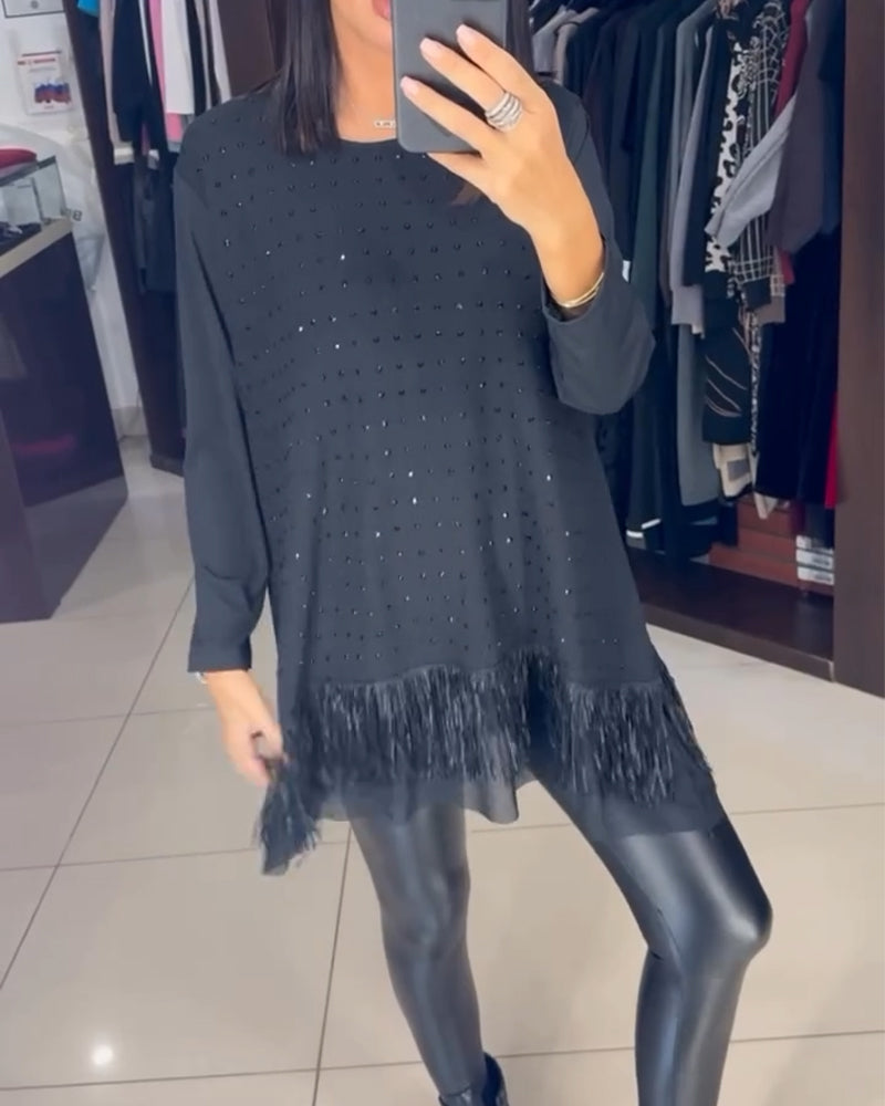 Fashionable Rhinestone Hem Blouses