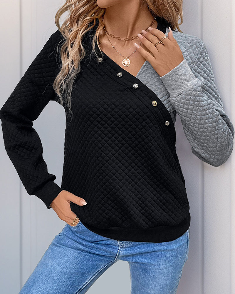 Casual Color-Blocked Long-Sleeved Sweatshirt