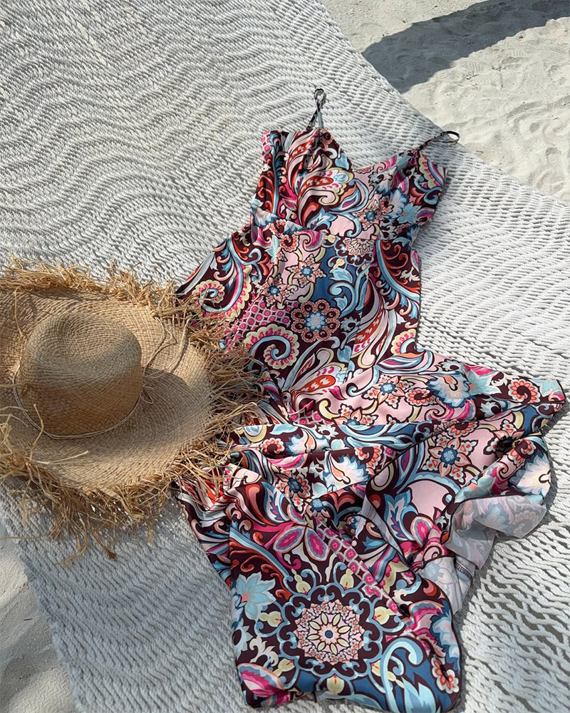 Beach Vacation Printed Sling Dress