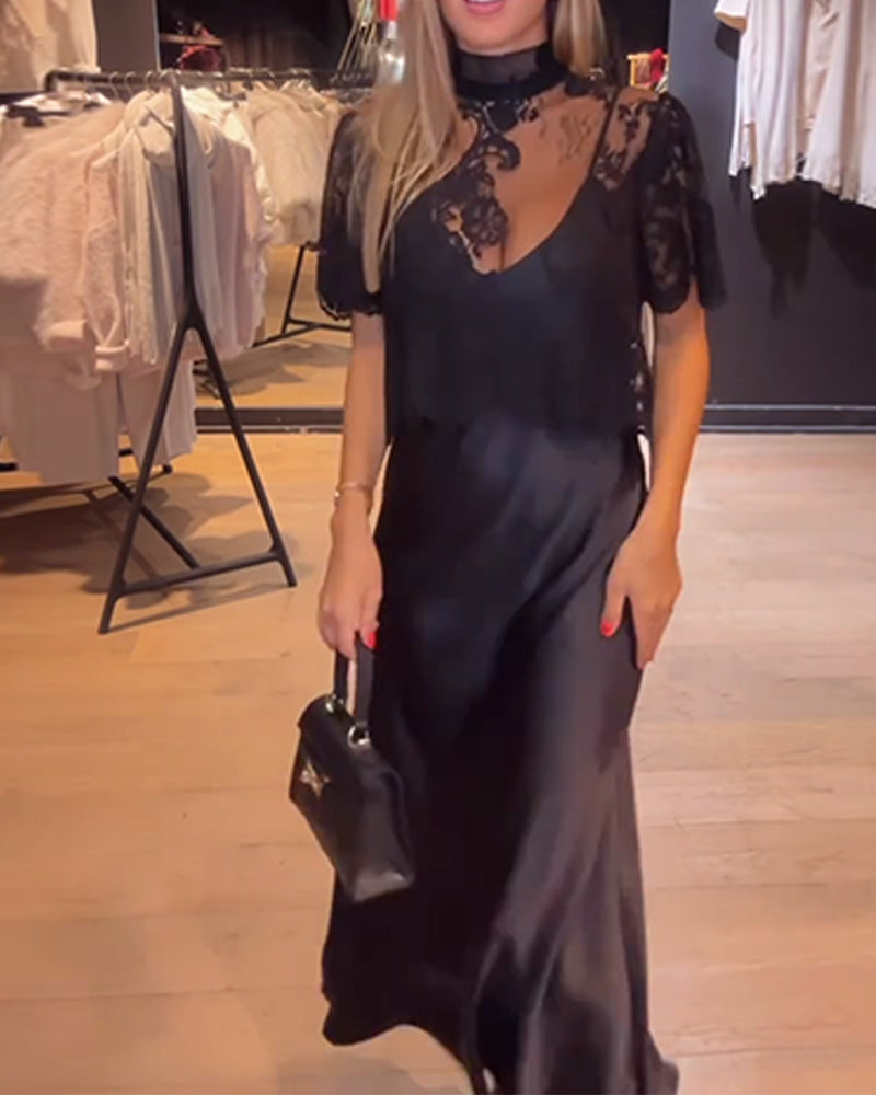 Lace And Mesh Blouse And Draped Slip Dress Sets