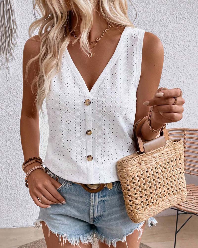 Sleeveless Hollow Button Tank Top