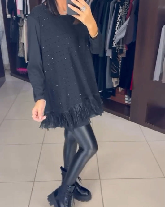 Fashionable Rhinestone Hem Blouses