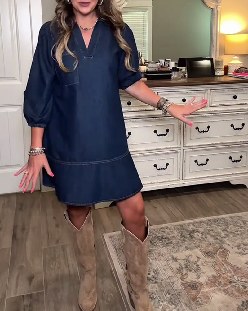 Casual V-Neck Knee-Length Slim Dress