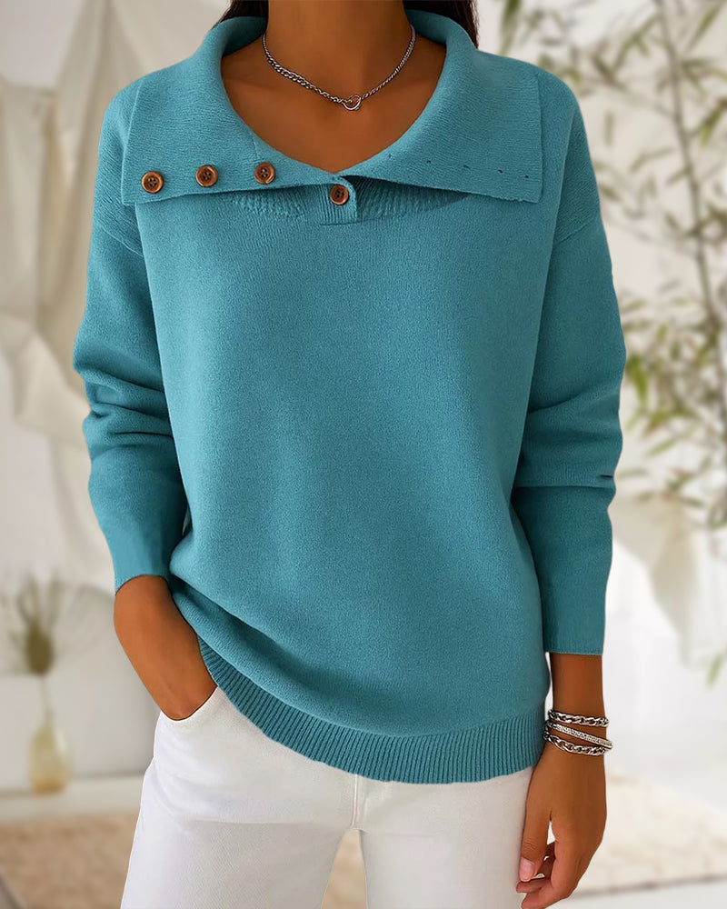 Buttoned Lapel Fashion Sweater