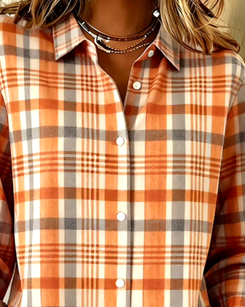 Plaid Lapel Fashionable Shirt