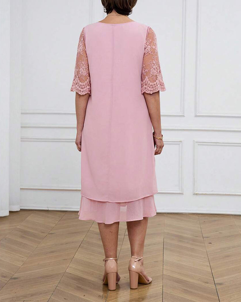 Fashionable And Elegant Lace Mid-Length Sleeve Dress