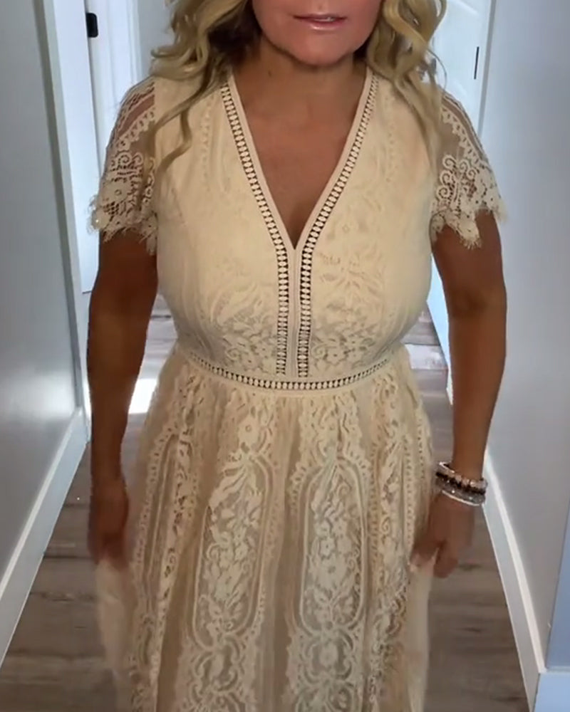 V-Neck Elegant Lace Waist Dress