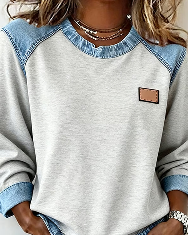 Contrast Color Stitching Pullover Sweatshirt