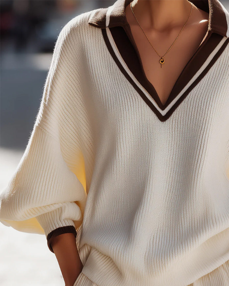 Color-Blocked V-Neck Pullover Sweater