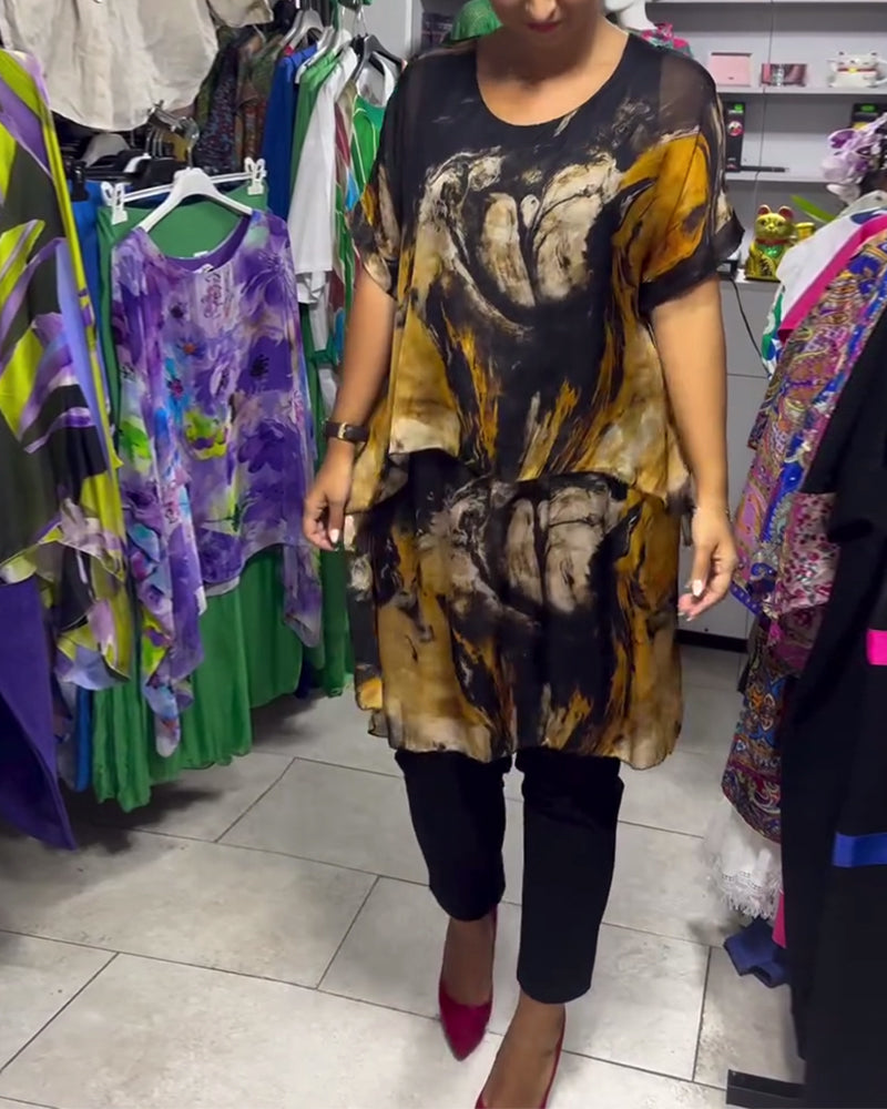 Round Neck Loose Casual Printed Top