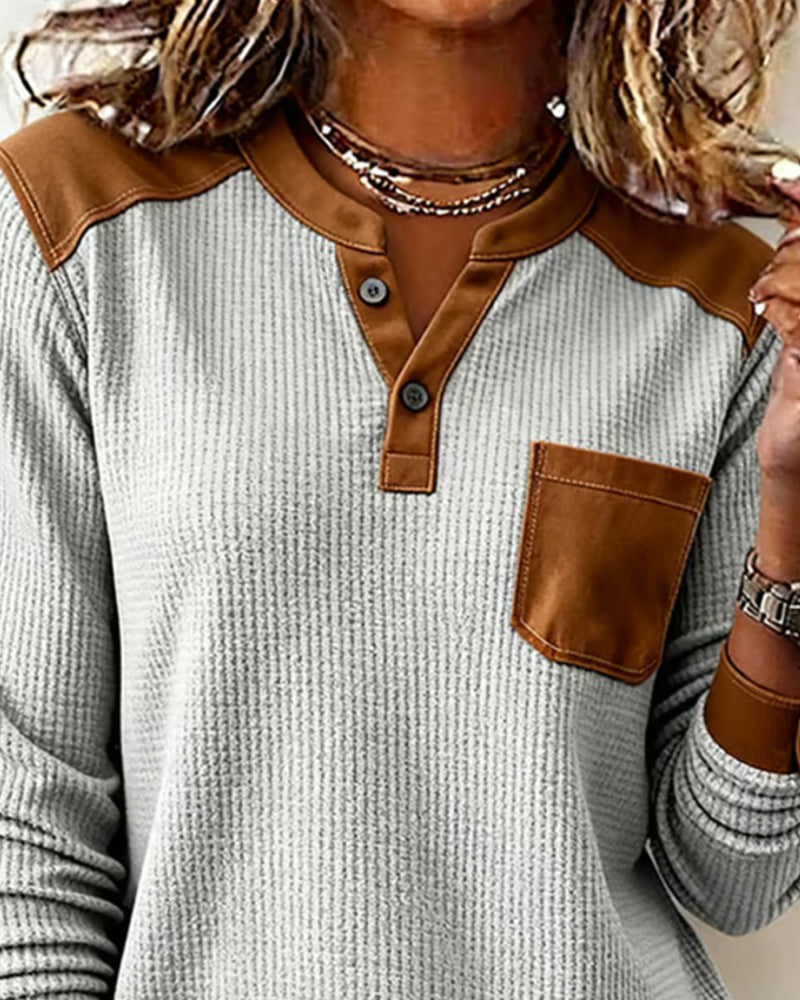 Waffle Casual Color Block Sweatshirt