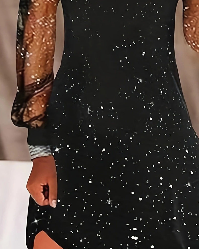 Suspender Splicing Mesh Long Sleeve Dress