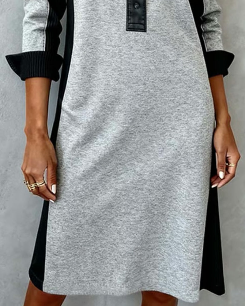 Long-Sleeved Patchwork Collared Dress