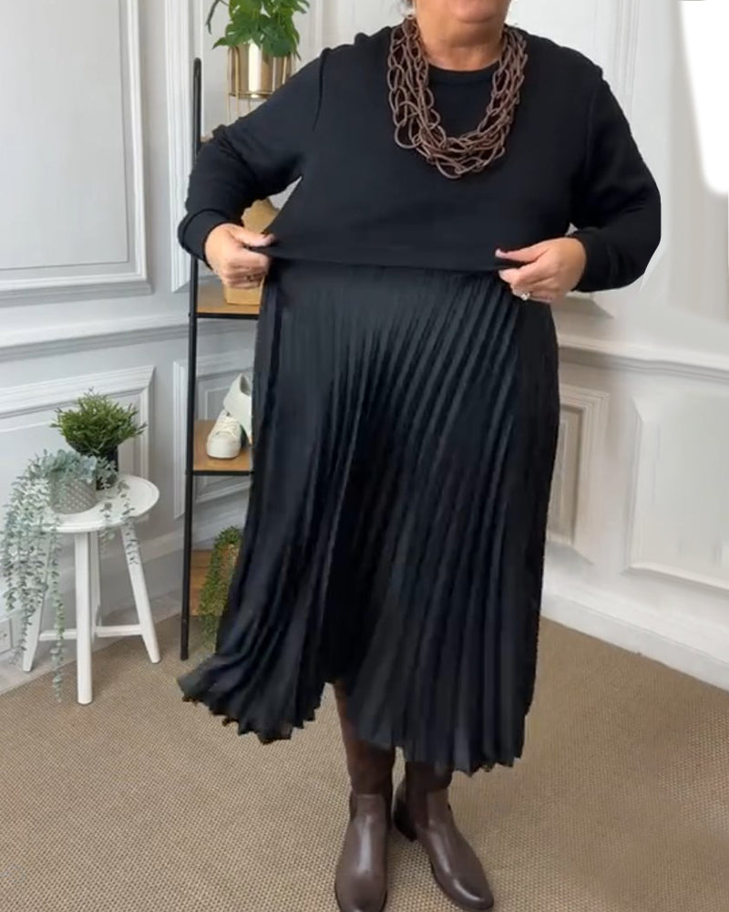 Elegant Patchwork Dress with Round Neck