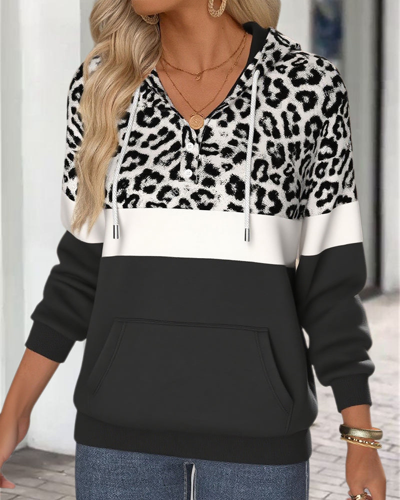 Casual Leopard Print Hooded Sweatshirt