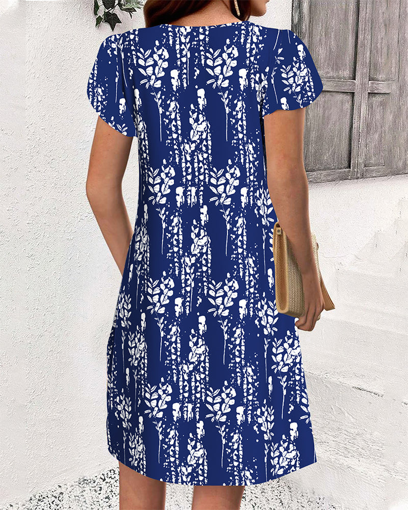 Petal Sleeve Printed Casual Dress